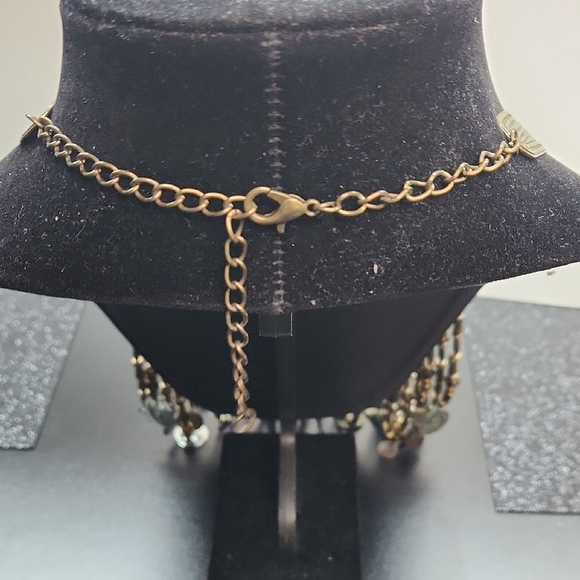 Gold-tone and Black Beaded Necklace With Coin Like Fringe - Picture 2 of 7